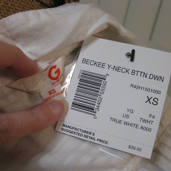 NWT Guess white cotton button up shirt top XS extra small - Picture 7 of 7